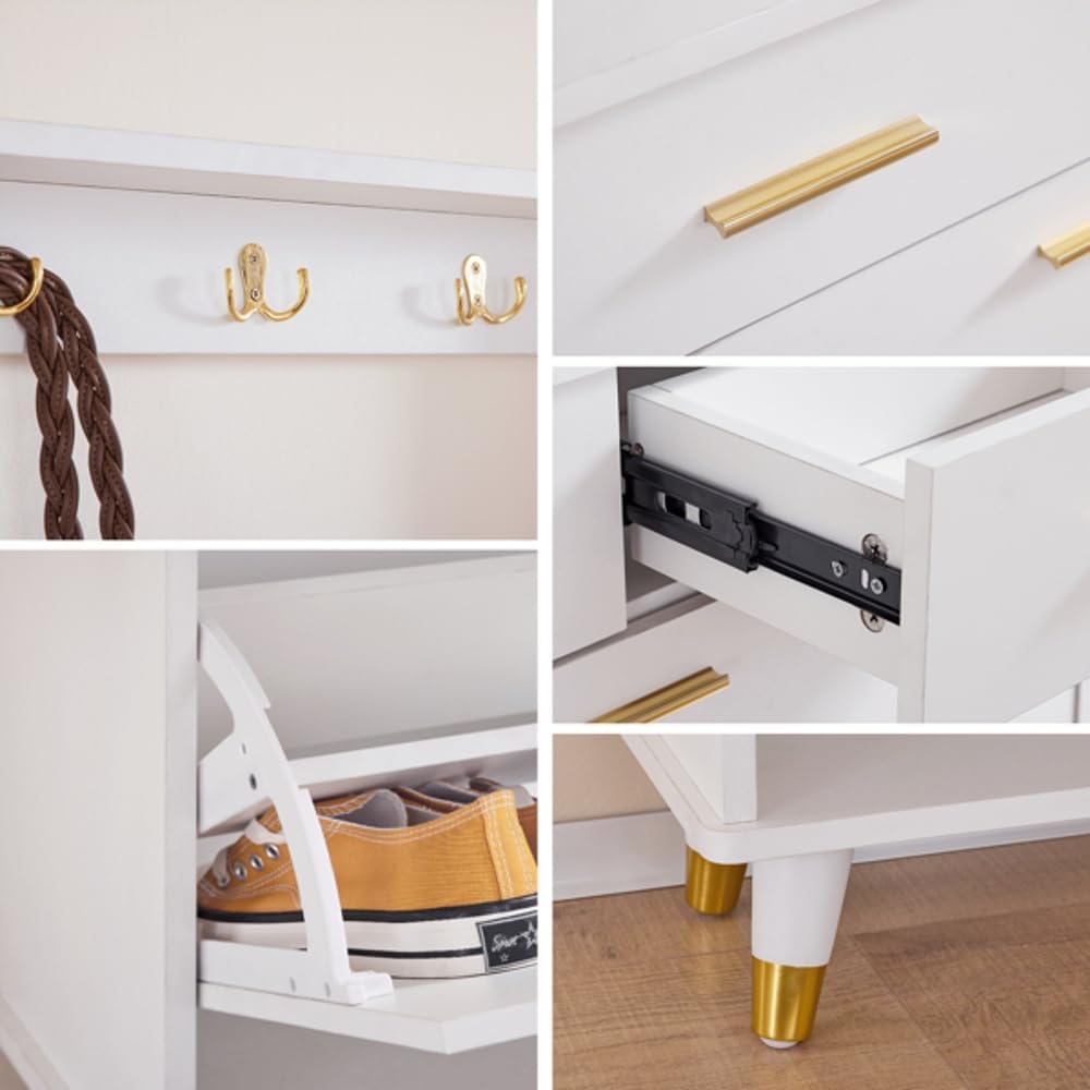 Multi-Functional Entryway Armoire with Drawers and Shoe Storage White k7