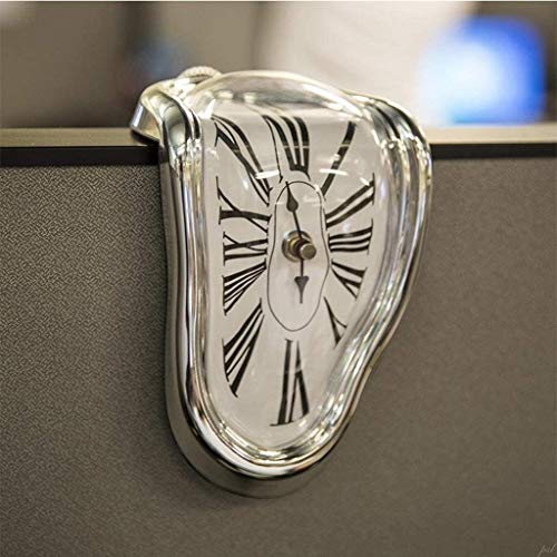Melting Clock Surrealist Desk Decor Silver k7p