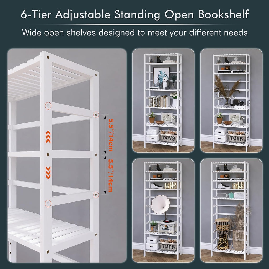 Bamboo Bookshelf Cabinet with Adjustable Shelves and Hooks q7m