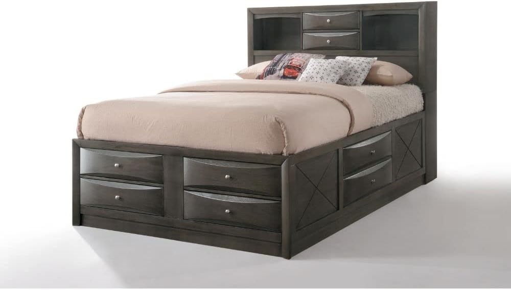 Acme Ireland Queen Wooden Captain's Bed with Storage Drawers in Gray Oak