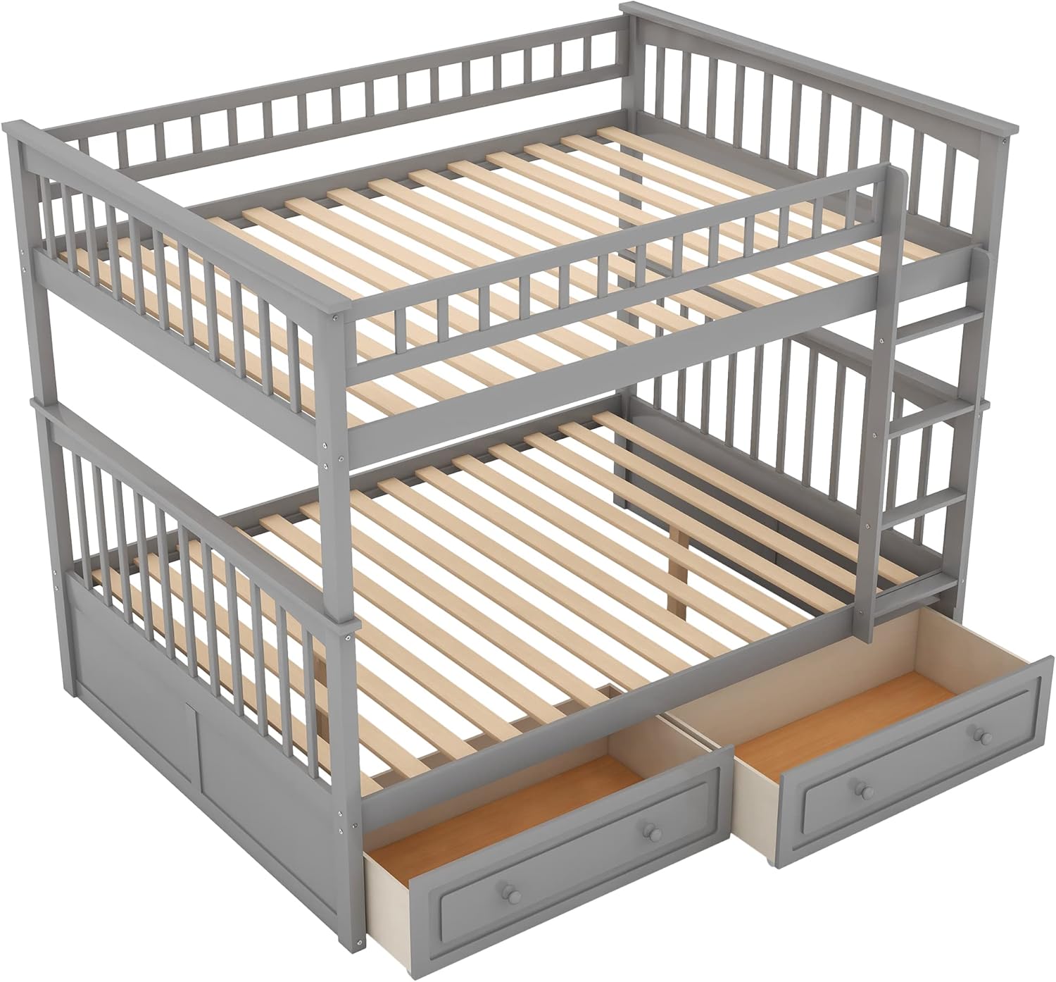 Full Over Full Bunk Bed with Drawers Gray a7