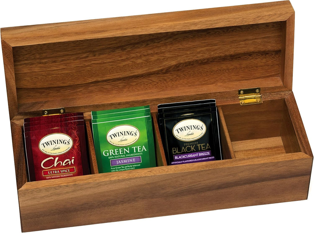 Acacia Wood Tea Box with 4 Sections 8x