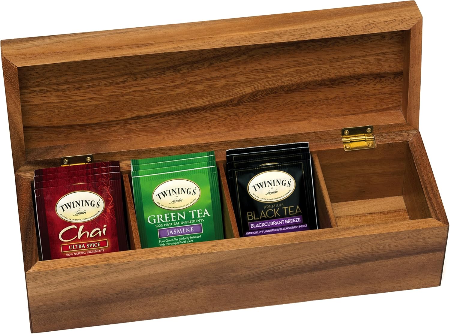 Acacia Wood Tea Box with 4 Sections 8x