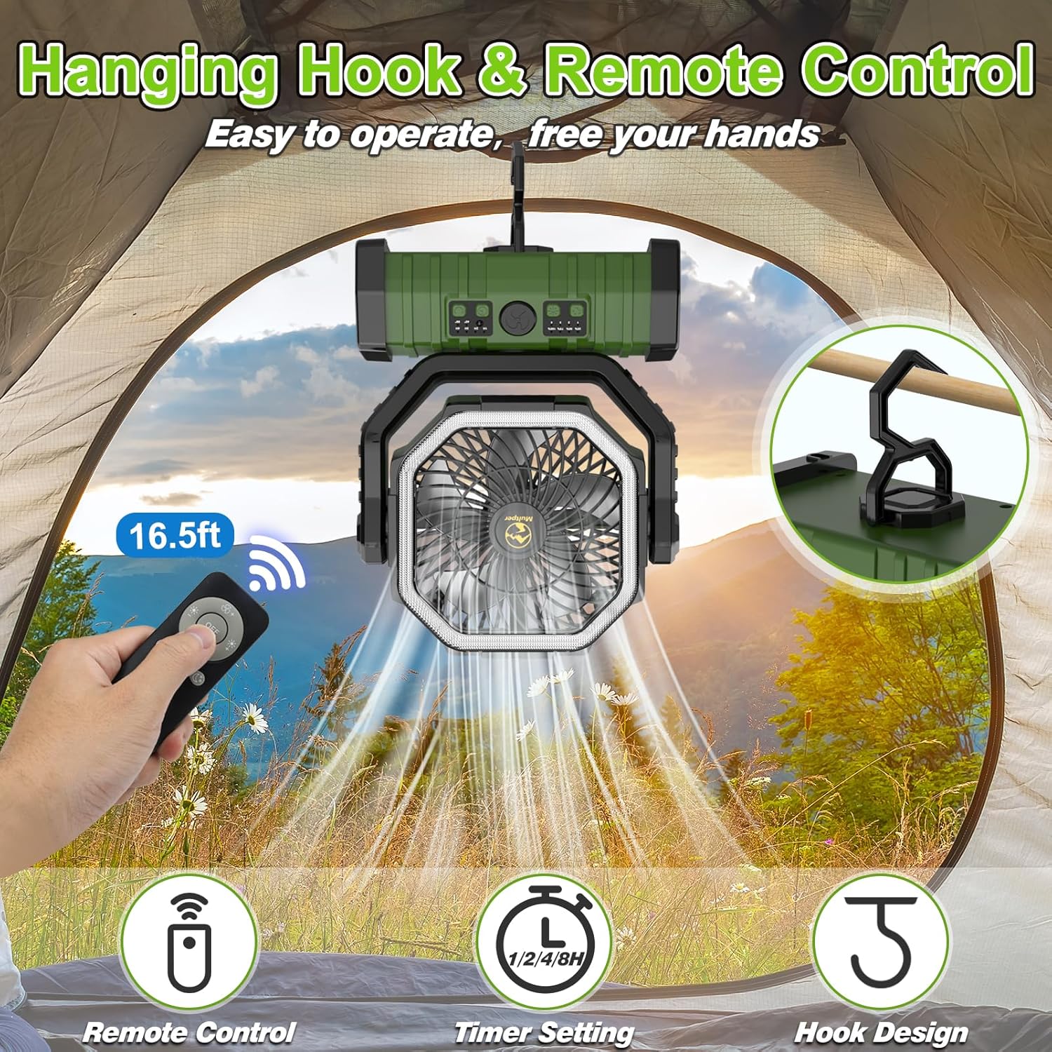 20000mAh Rechargeable Portable Camping Fan with LED Lantern and Remote k7