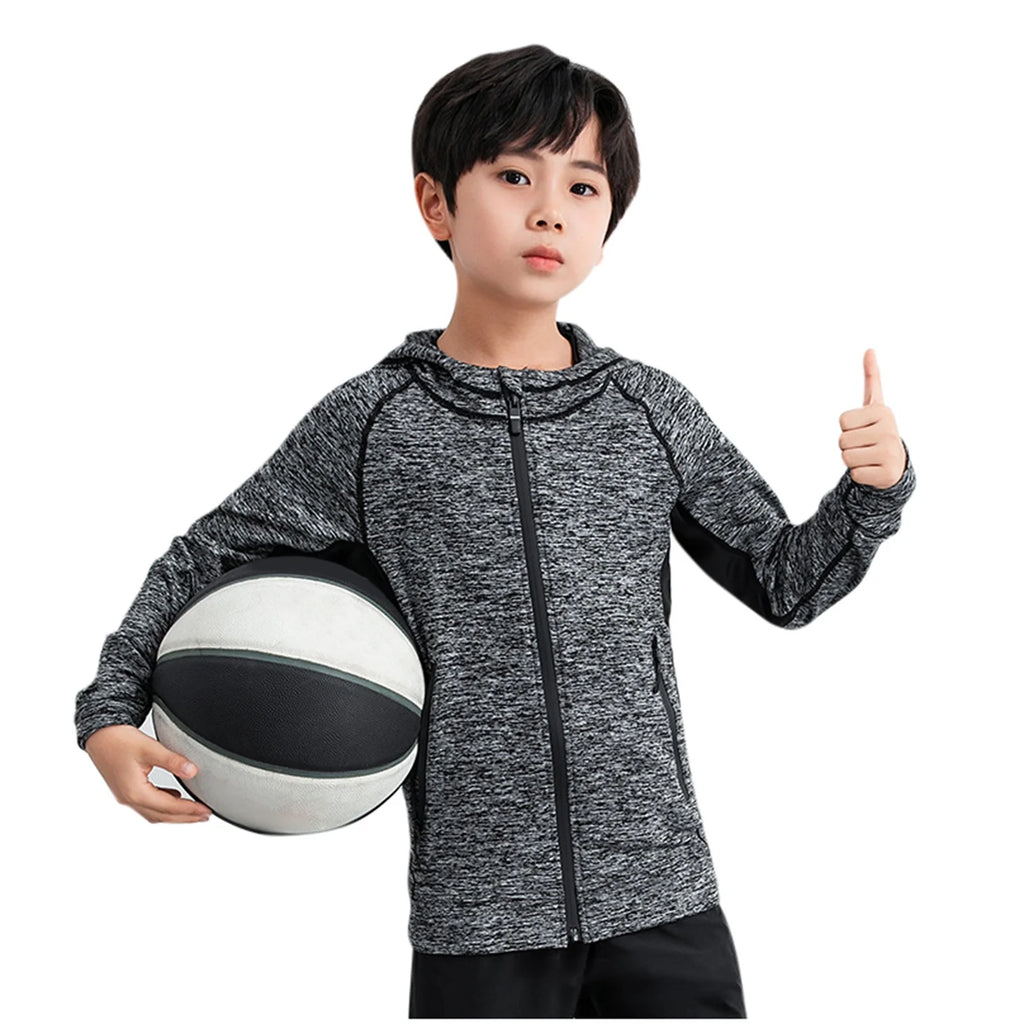 Boys Zip Up Hoodie Long Sleeve Athletic Pullover Grey XL k7