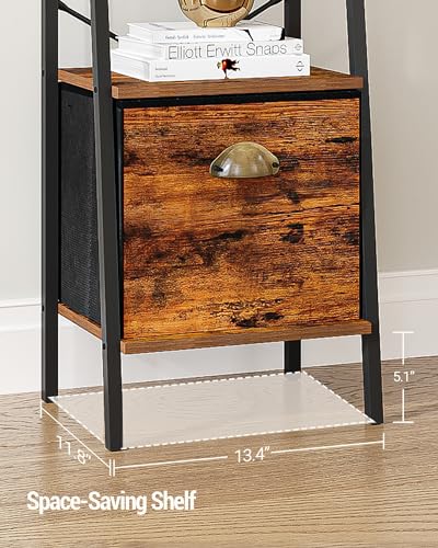 Narrow Bookshelf Bookcase with Drawer and Hooks, 4 Tier Rustic Brown k7