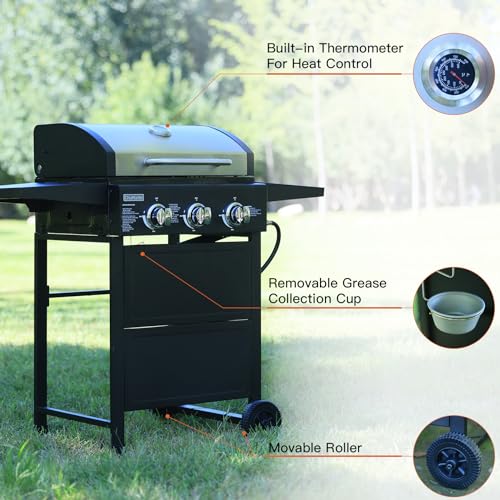 3 burner gas grill with thermometer outdoor bbq a7