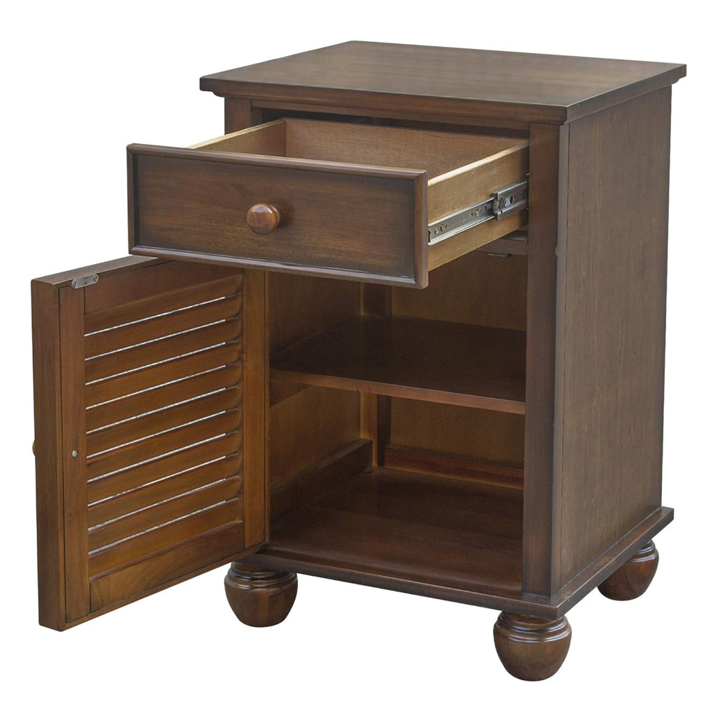 Tropical Walnut Nightstand with Felt Lined Drawer and Shelf k7p