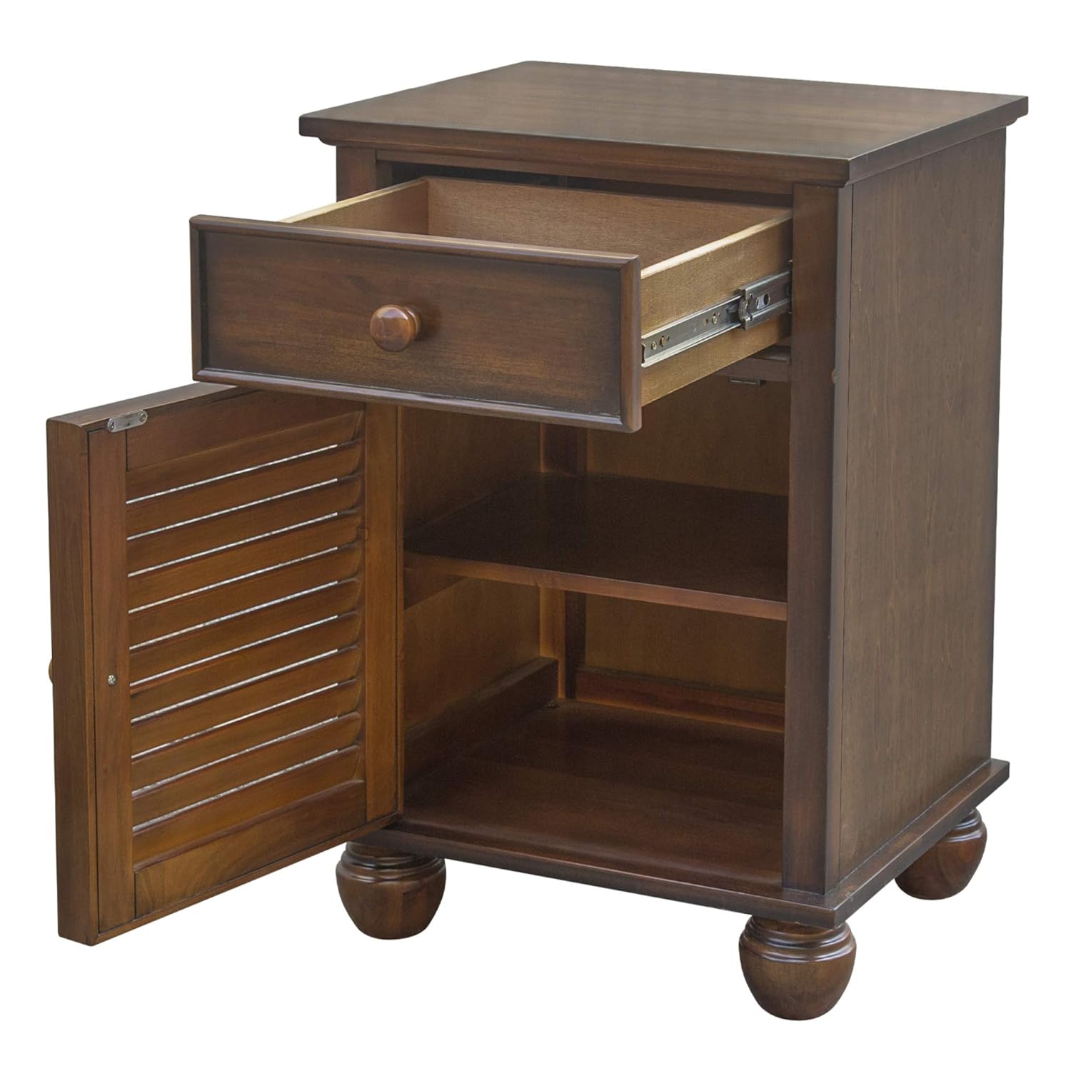 Tropical Walnut Nightstand with Felt Lined Drawer and Shelf k7p