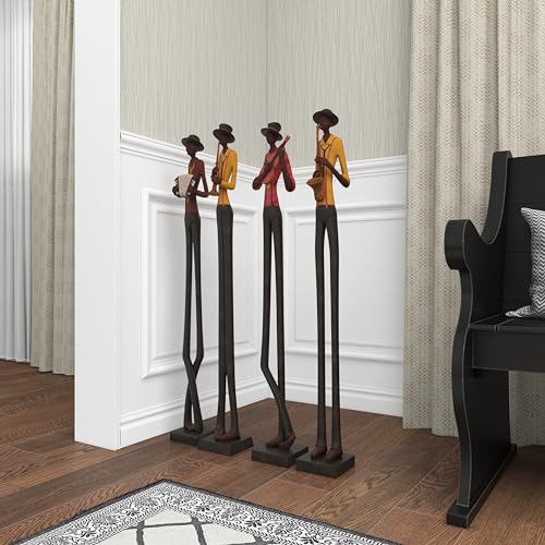 Polystone Musician Decorative Sculpture Set of 4 Brown k7m