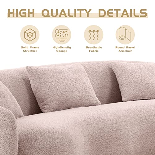 Mid Century Curved Sofa 3-Seat Boucle Fabric Brown k7
