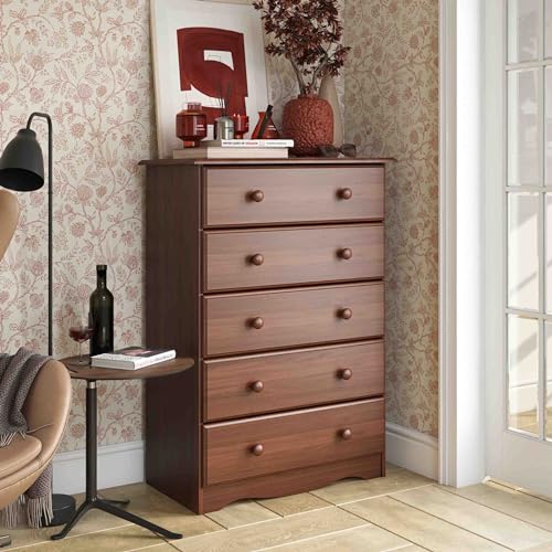 Solid Wood 5-Drawer Chest with Knobs Honey Pine Stained Light Wood k7