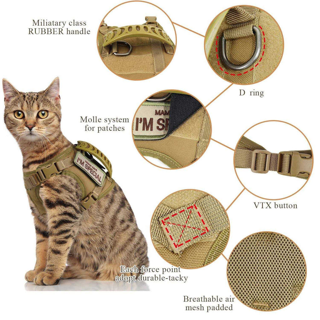 Tactical Cat Harness Escape Proof Soft Mesh Adjustable Pet Vest k7m