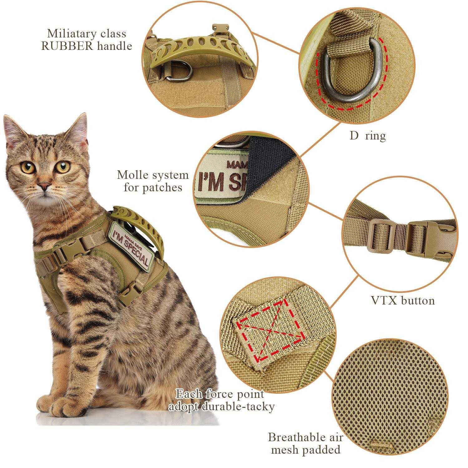 Tactical Cat Harness Escape Proof Soft Mesh Adjustable Pet Vest k7m