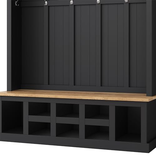 Hall Tree with Storage Bench and Coat Rack Black k7p