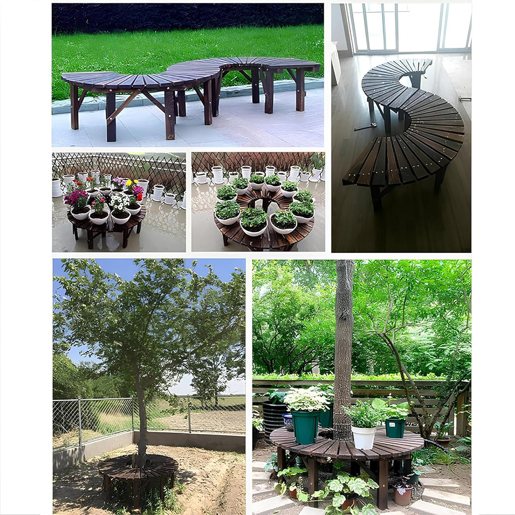 Wooden Curved Garden Bench for Patio Lawn a7