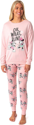 Disney Womens' Minnie Mickey Mouse Oh What Fun Holiday Plus Size Pajama Set (1X) Pink