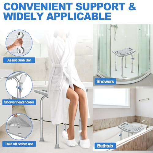 Heavy Duty Stainless Steel Shower Chair with Anti-Slip Seat and Grab Bar k7m