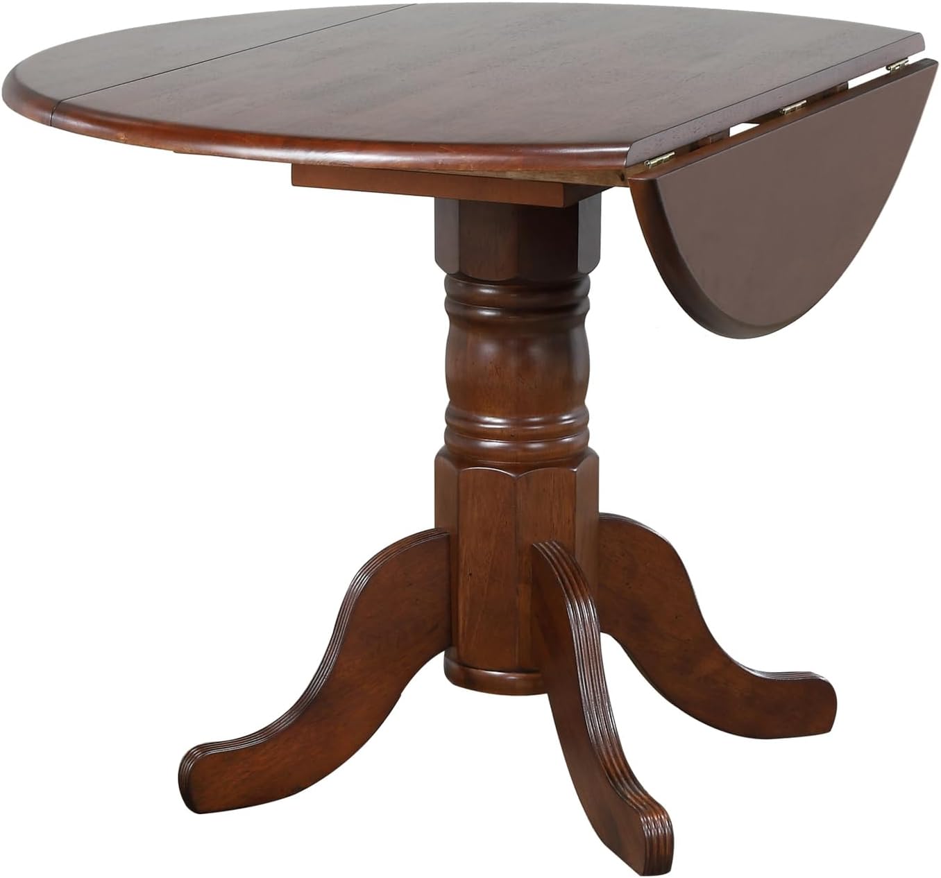 Round Extendable Drop Leaf Dining Table Set 3 Piece Chestnut Brown q7