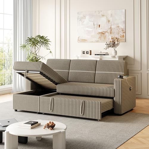 Convertible Sectional Sleeper Sofa with Storage Chaise Brown k7m