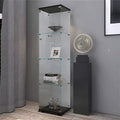 Glass Display 4-Shelf,Curio Cabinets with Door,Floor Standing Bookshelf,Easy Assembly,for Bedroom Living Room Office,Black (17.00" L x 14.70" W x 64.00" H)
