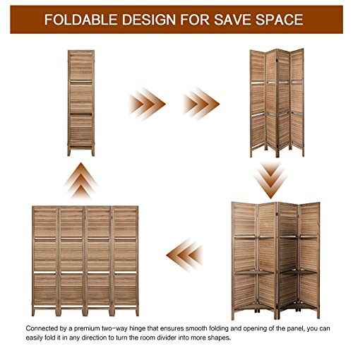 Room Divider with Shelves 4 Panels Folding Privacy Screen Brown k7