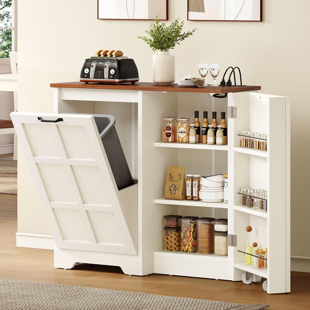 Tilt Out Trash Cabinet 13 Gallon Hidden Pull Out Bin White Oak a7