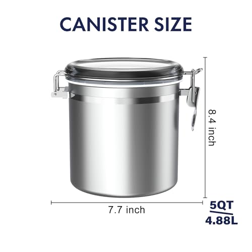 Stainless Steel Airtight Canister 165oz with Clear Lid k7p