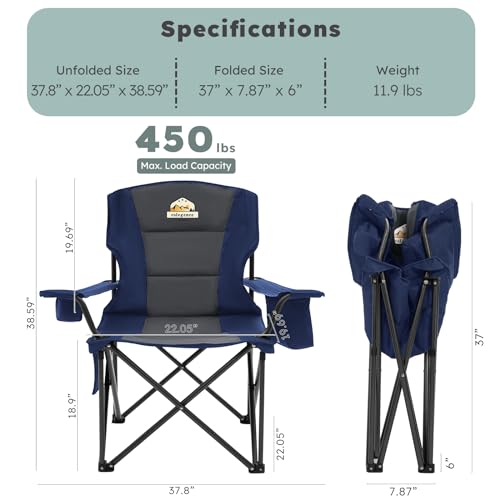 Heavy Duty Folding Camping Chair Set of 2 with Cooler Bag and Cup Holder Red k7p