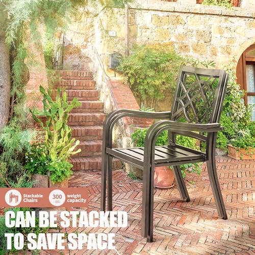 Outdoor Wrought Iron Patio Dining Set 4 Stackable Chairs 1 Table a7