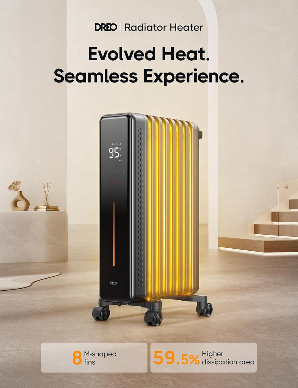 Dreo 1500W Radiator Heater with Remote Control and Dreo 1500W 70° Oscillating Space Heater with Remote Control, Electric Heaters for Indoor Use a7