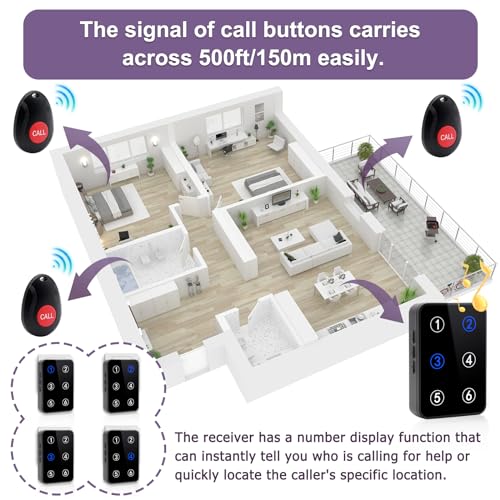 Wireless Caregiver Pager Nurse Call Button for Elderly LED Alert System k7m