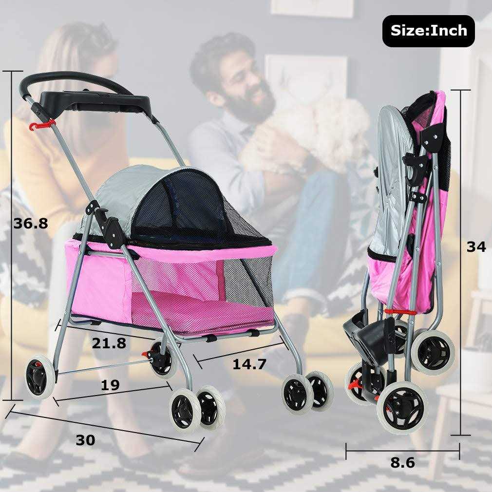 Pet Stroller 4 Wheels Folding Waterproof Travel a7