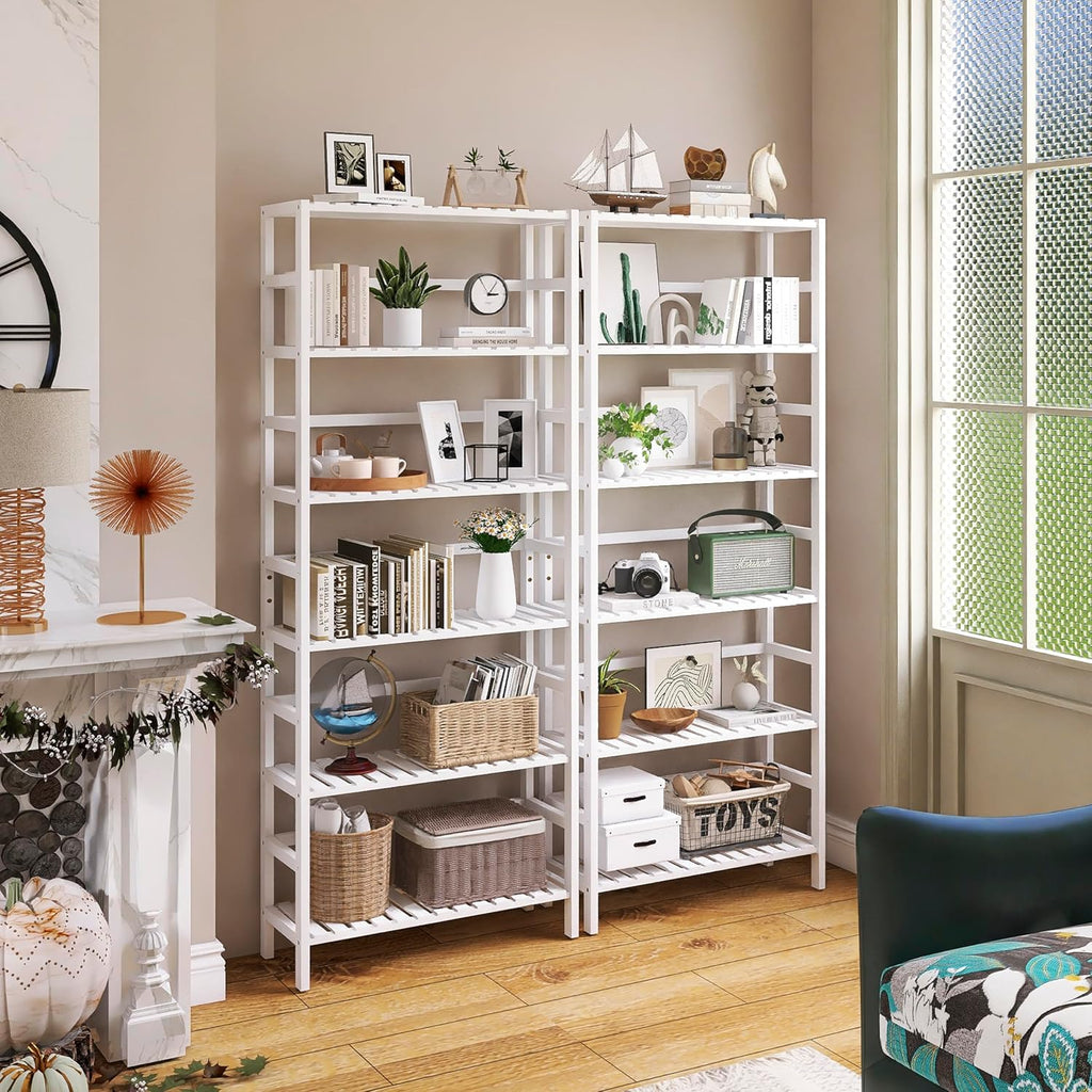 Bamboo Bookshelf Cabinet with Adjustable Shelves and Hooks q7m