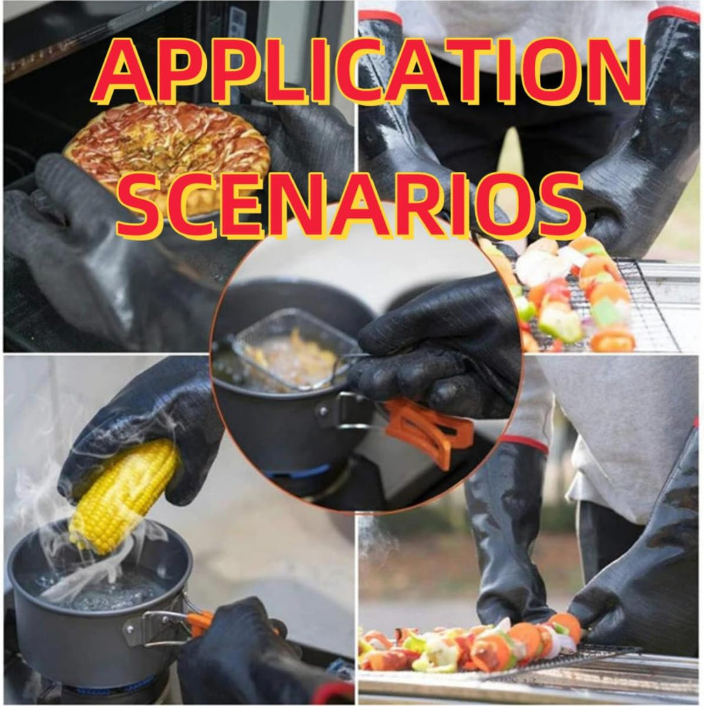 Extreme Heat Resistant Grill Gloves, Waterproof Long Sleeve, Fireproof Oil Resistant Neoprene 18 Inch k7