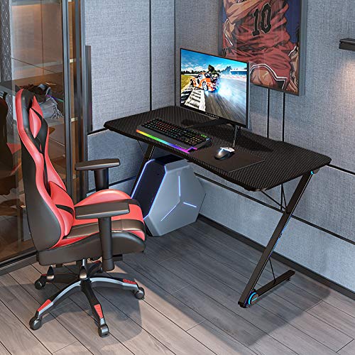 Gaming Computer Desk with LED Lights and Carbon Fiber Surface 7k