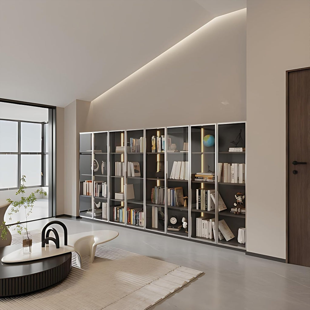 Glass Display Cabinet with LED Lights and 4-Tier Shelves a7