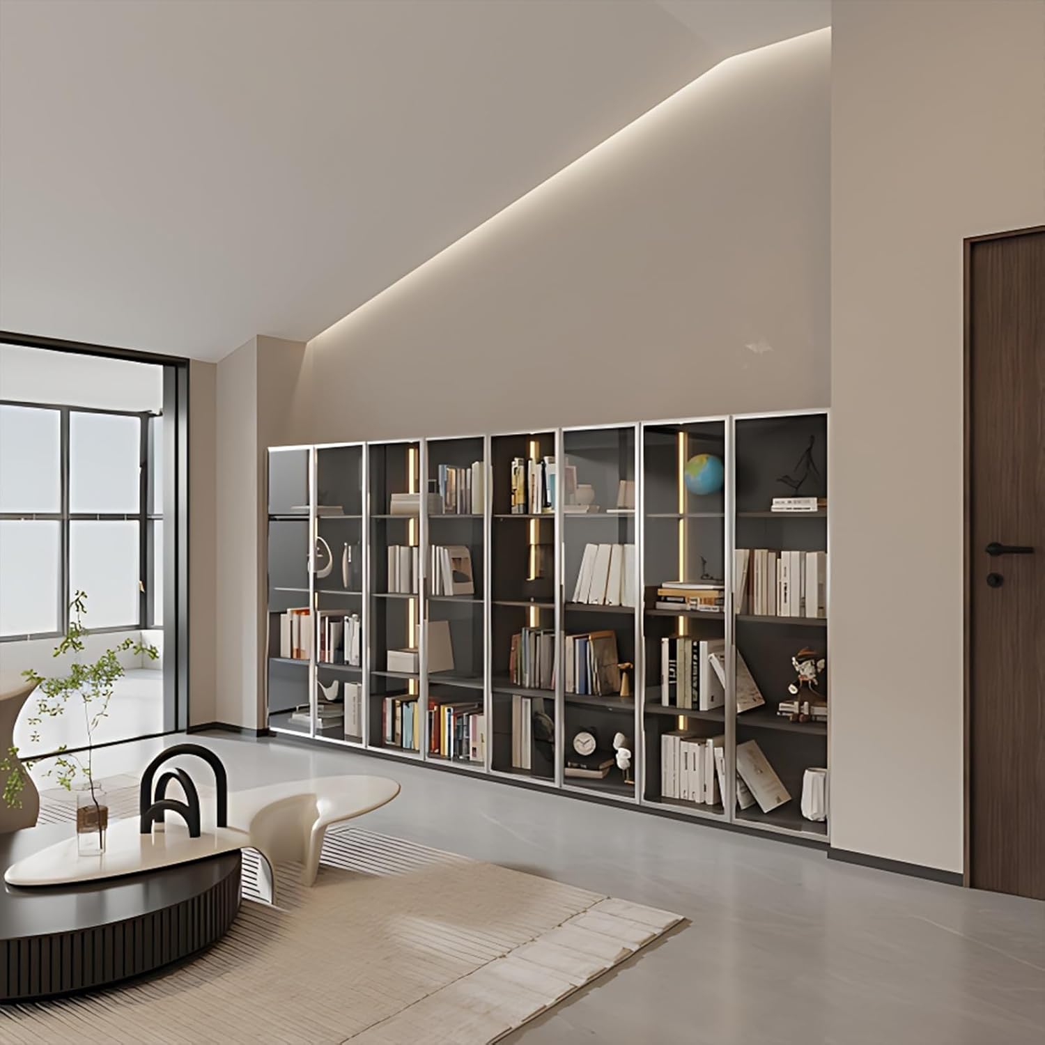 Glass Display Cabinet with LED Lights and 4-Tier Shelves a7