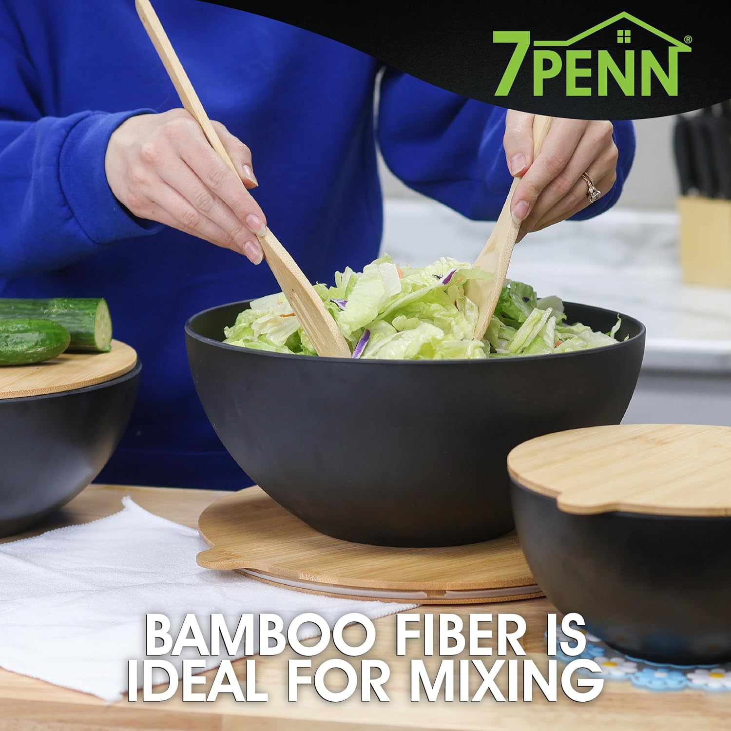 Mixing Bowl Set with Lids 3 Piece Bamboo Fiber Nesting Bowls with Cutting Board Lids a7