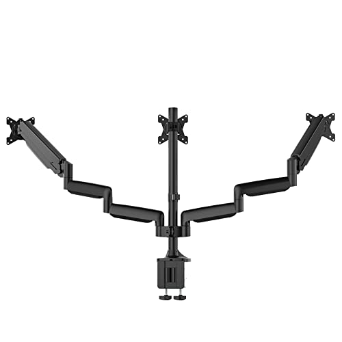 Triple Monitor Mount, 3 Monitor Desk Mount for Three Flat/Curved Computer Screens up to 27 inch, Fully Adjustable Gas Spring Triple Monitor Arms Hold up to 17.6lbs, VESA 75x75/100x100mm