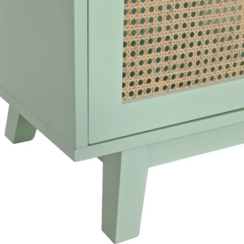 Sideboard Storage Cabinet with Rattan Decorated 4 Doors Mint Green k7p