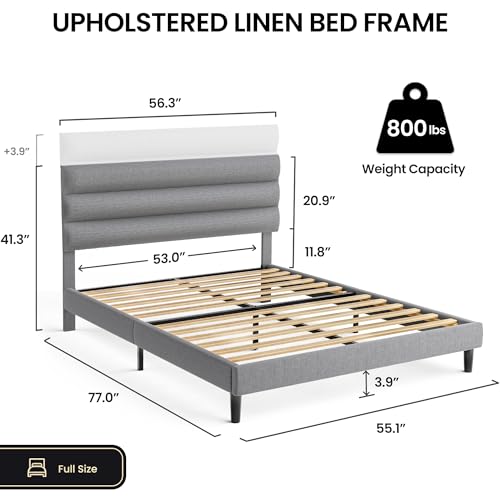 Full Size Bed Frame with Adjustable Headboard Dark Gray k7