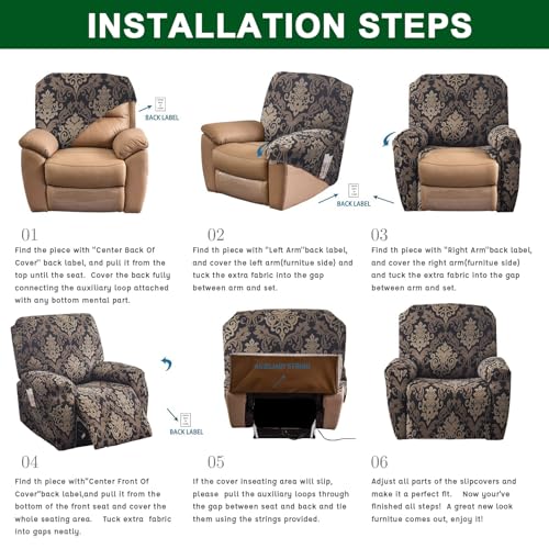 Recliner Slipcovers with Arms and Storage Pockets 4-Piece Set k7