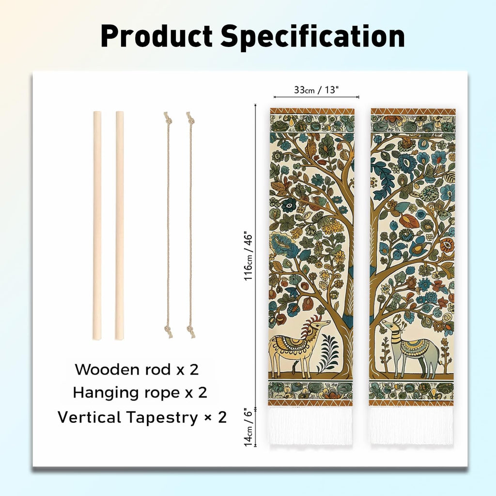 Deer and Tree Tapestry with Tassels for Bedroom Wall Hanging k7m