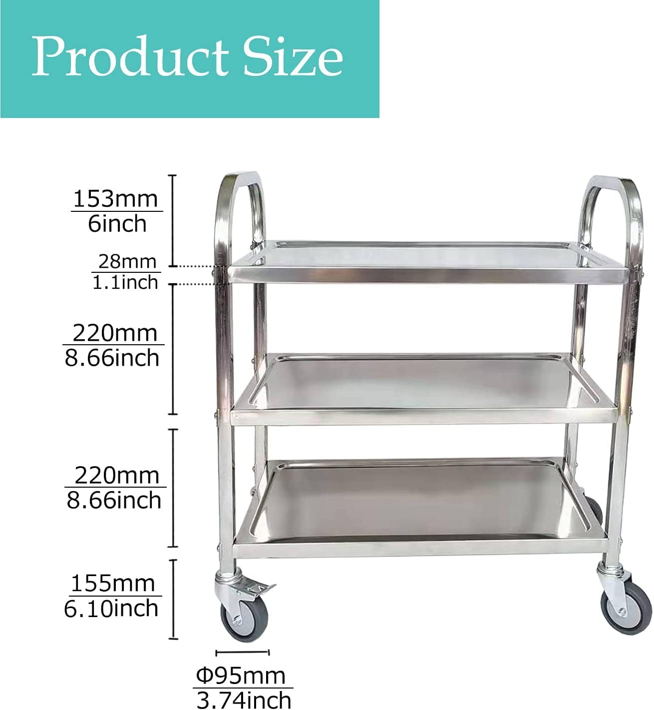 Stainless Steel 3-Tier Utility Cart with Locking Wheels a7