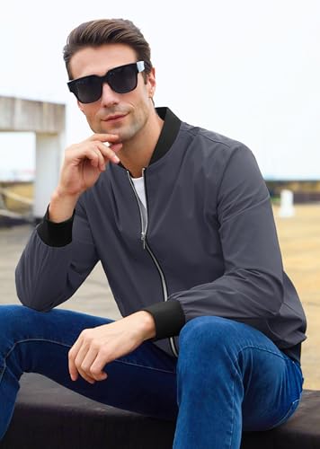 Men's Bomber Jacket Lightweight Full Zip Windbreaker Casual Golf a7
