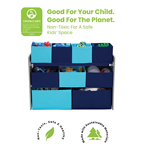Kids Wood Table and Chair Set with Toy Organizer, Grey Blue a7
