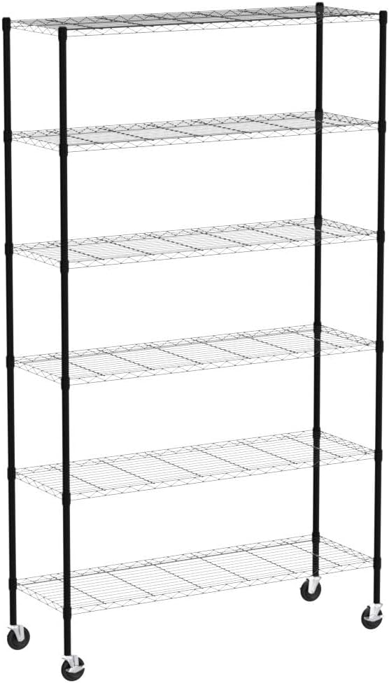 6 Tier Wire Shelving Rack, Heavy Duty Adjustable Storage with Wheels a7