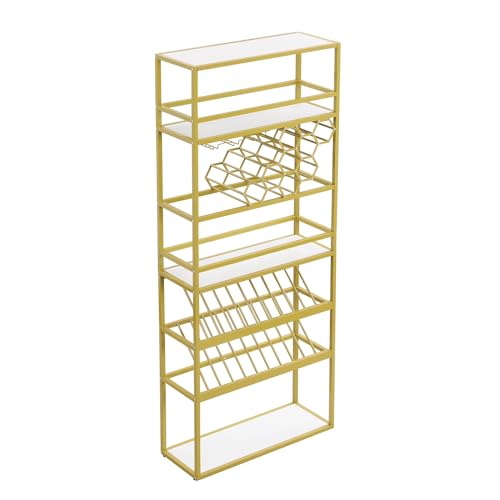 Wine Rack with LED Lights, 6 Tier Freestanding, Glass Holder a7