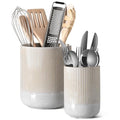 LE TAUCI Utensil Holder, 7.3"+5.4" Ceramic Kitchen Utensil Holder for Countertop, Large Cooking Utensil Crocks for Kitchen Counter, Morden Utensil Organizer for Spatula, Set of 2, Glaze Marble Gray
